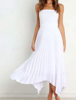 Hot Women's Skirt Swing Long Skirt Elegant Fashion Maxi High Waist Skirts Solid Colored Pleated Asymmetric Hem Party Street Black White Wine Dark Green Spring & Summer Satin Women Skirts