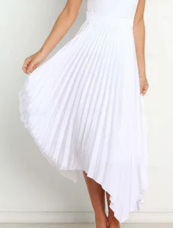 Hot Women's Skirt Swing Long Skirt Elegant Fashion Maxi High Waist Skirts Solid Colored Pleated Asymmetric Hem Party Street Black White Wine Dark Green Spring & Summer Satin Women Skirts