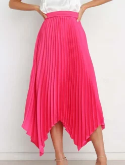 Hot Women's Skirt Swing Long Skirt Elegant Fashion Maxi High Waist Skirts Solid Colored Pleated Asymmetric Hem Party Street Black White Wine Dark Green Spring & Summer Satin Women Skirts