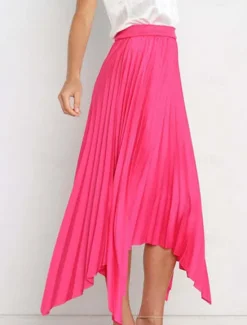 Hot Women's Skirt Swing Long Skirt Elegant Fashion Maxi High Waist Skirts Solid Colored Pleated Asymmetric Hem Party Street Black White Wine Dark Green Spring & Summer Satin Women Skirts