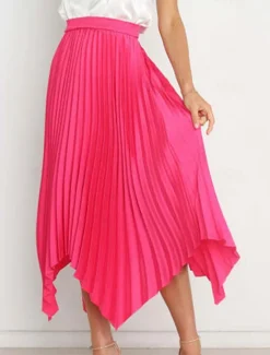 Hot Women's Skirt Swing Long Skirt Elegant Fashion Maxi High Waist Skirts Solid Colored Pleated Asymmetric Hem Party Street Black White Wine Dark Green Spring & Summer Satin Women Skirts