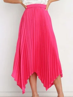 Hot Women's Skirt Swing Long Skirt Elegant Fashion Maxi High Waist Skirts Solid Colored Pleated Asymmetric Hem Party Street Black White Wine Dark Green Spring & Summer Satin Women Skirts