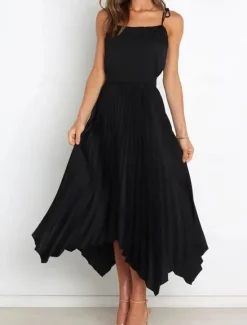 Hot Women's Skirt Swing Long Skirt Elegant Fashion Maxi High Waist Skirts Solid Colored Pleated Asymmetric Hem Party Street Black White Wine Dark Green Spring & Summer Satin Women Skirts