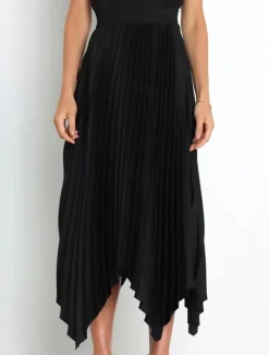 Hot Women's Skirt Swing Long Skirt Elegant Fashion Maxi High Waist Skirts Solid Colored Pleated Asymmetric Hem Party Street Black White Wine Dark Green Spring & Summer Satin Women Skirts
