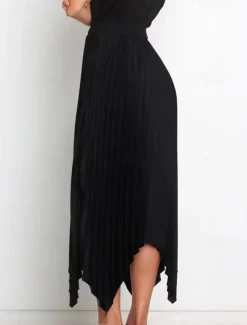 Hot Women's Skirt Swing Long Skirt Elegant Fashion Maxi High Waist Skirts Solid Colored Pleated Asymmetric Hem Party Street Black White Wine Dark Green Spring & Summer Satin Women Skirts