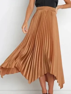 Hot Women's Skirt Swing Long Skirt Elegant Fashion Maxi High Waist Skirts Solid Colored Pleated Asymmetric Hem Party Street Black White Wine Dark Green Spring & Summer Satin Women Skirts