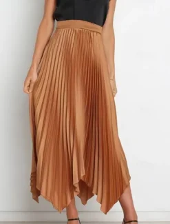 Hot Women's Skirt Swing Long Skirt Elegant Fashion Maxi High Waist Skirts Solid Colored Pleated Asymmetric Hem Party Street Black White Wine Dark Green Spring & Summer Satin Women Skirts