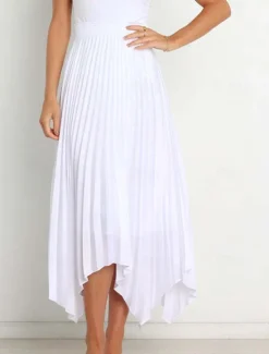 Hot Women's Skirt Swing Long Skirt Elegant Fashion Maxi High Waist Skirts Solid Colored Pleated Asymmetric Hem Party Street Black White Wine Dark Green Spring & Summer Satin Women Skirts