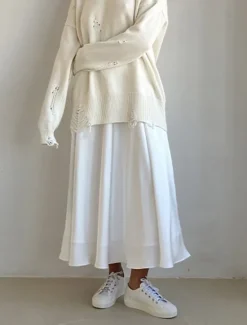 Online Women's Skirt Swing Long Skirt Elegant Fashion Maxi High Waist Skirts Solid Colored Street Daily Black White Khaki Summer Satin Women Skirts