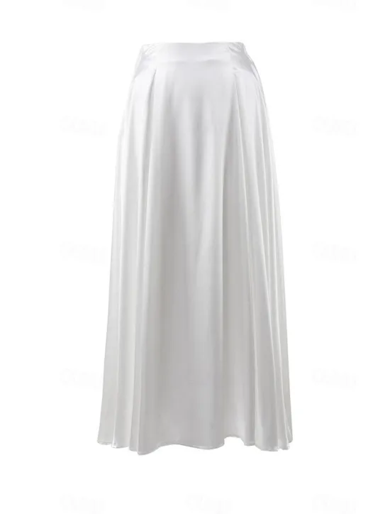 Online Women's Skirt Swing Long Skirt Elegant Fashion Maxi High Waist Skirts Solid Colored Street Daily Black White Khaki Summer Satin Women Skirts