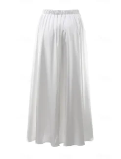 Online Women's Skirt Swing Long Skirt Elegant Fashion Maxi High Waist Skirts Solid Colored Street Daily Black White Khaki Summer Satin Women Skirts