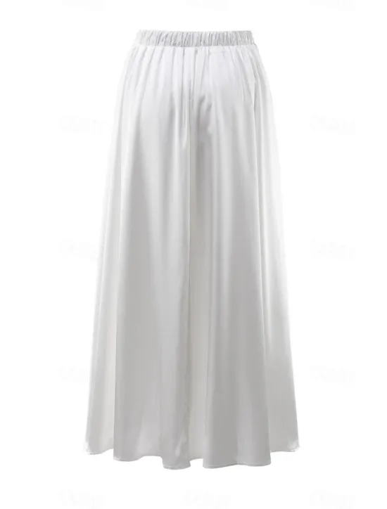 Online Women's Skirt Swing Long Skirt Elegant Fashion Maxi High Waist Skirts Solid Colored Street Daily Black White Khaki Summer Satin Women Skirts
