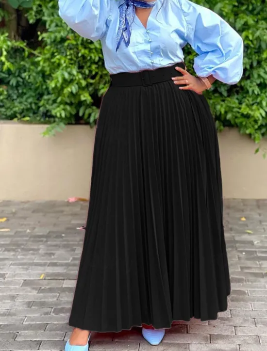 Outlet Women's Skirt Swing Maxi High Waist Skirts Pleated Ruffle Solid Colored Street Daily Spring & Summer Elegant Fashion Black White Wine Purple Women Skirts