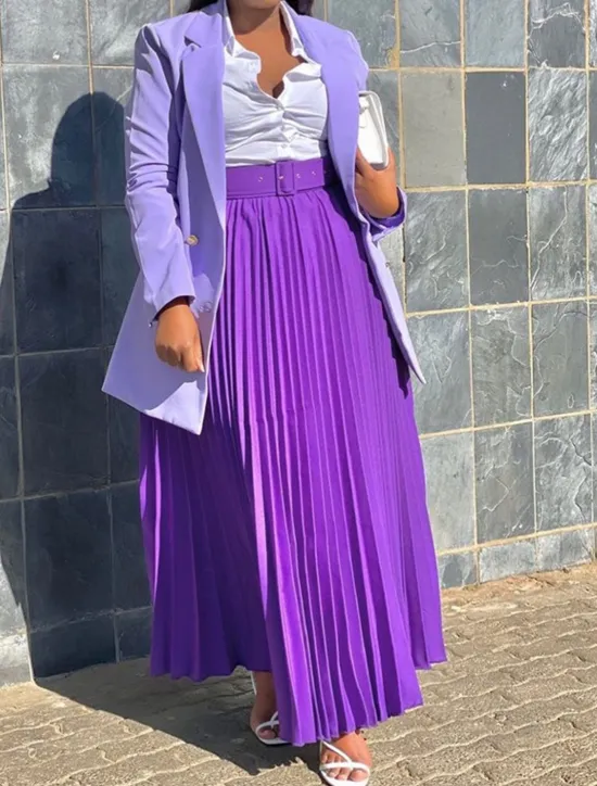 Outlet Women's Skirt Swing Maxi High Waist Skirts Pleated Ruffle Solid Colored Street Daily Spring & Summer Elegant Fashion Black White Wine Purple Women Skirts