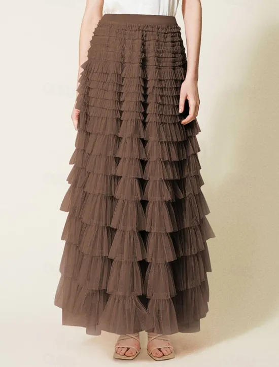 Outlet Women's Skirt Swing Tutu Maxi High Waist Skirts Pleated Solid Colored Street Daily Spring & Summer Elegant Fashion Casual Apricot Black Khaki Rose Red Women Skirts