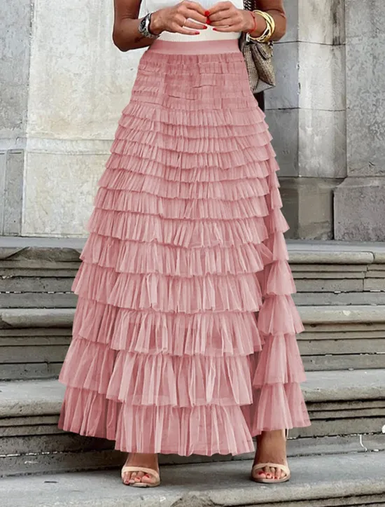 Outlet Women's Skirt Swing Tutu Maxi High Waist Skirts Pleated Solid Colored Street Daily Spring & Summer Elegant Fashion Casual Apricot Black Khaki Rose Red Women Skirts