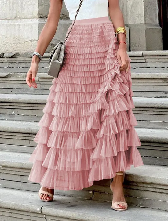 Outlet Women's Skirt Swing Tutu Maxi High Waist Skirts Pleated Solid Colored Street Daily Spring & Summer Elegant Fashion Casual Apricot Black Khaki Rose Red Women Skirts