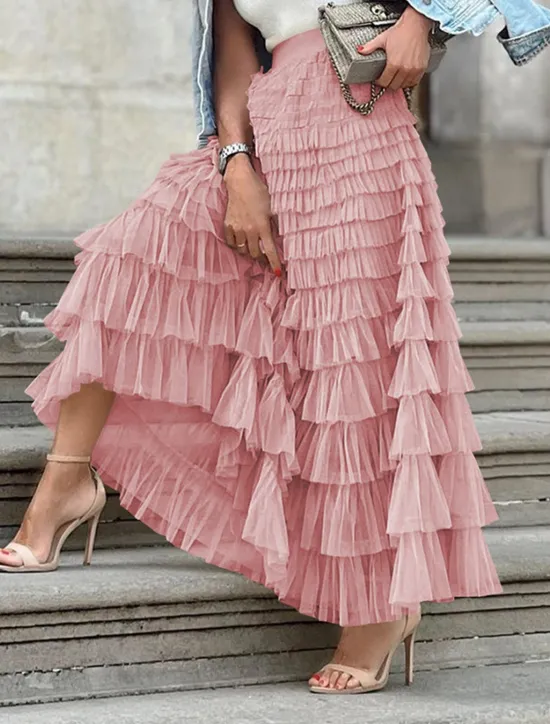 Outlet Women's Skirt Swing Tutu Maxi High Waist Skirts Pleated Solid Colored Street Daily Spring & Summer Elegant Fashion Casual Apricot Black Khaki Rose Red Women Skirts