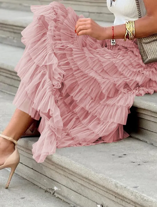 Outlet Women's Skirt Swing Tutu Maxi High Waist Skirts Pleated Solid Colored Street Daily Spring & Summer Elegant Fashion Casual Apricot Black Khaki Rose Red Women Skirts