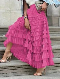 Outlet Women's Skirt Swing Tutu Maxi High Waist Skirts Pleated Solid Colored Street Daily Spring & Summer Elegant Fashion Casual Apricot Black Khaki Rose Red Women Skirts