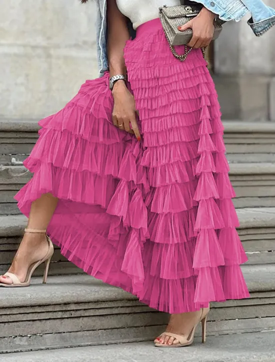 Outlet Women's Skirt Swing Tutu Maxi High Waist Skirts Pleated Solid Colored Street Daily Spring & Summer Elegant Fashion Casual Apricot Black Khaki Rose Red Women Skirts