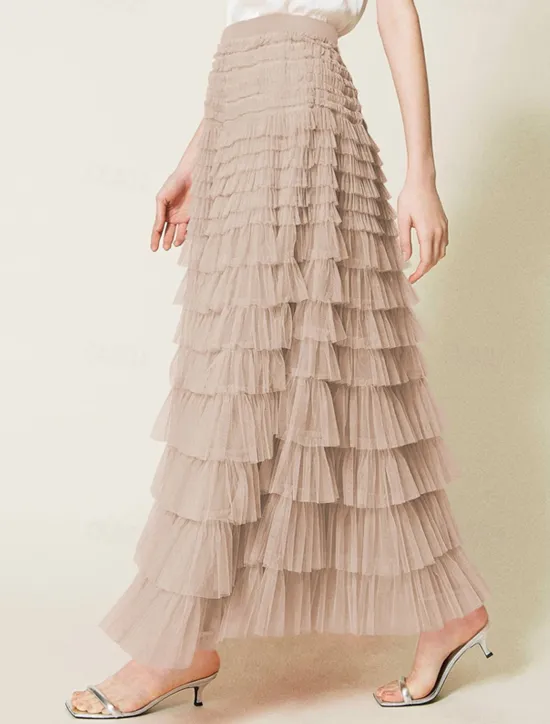 Outlet Women's Skirt Swing Tutu Maxi High Waist Skirts Pleated Solid Colored Street Daily Spring & Summer Elegant Fashion Casual Apricot Black Khaki Rose Red Women Skirts