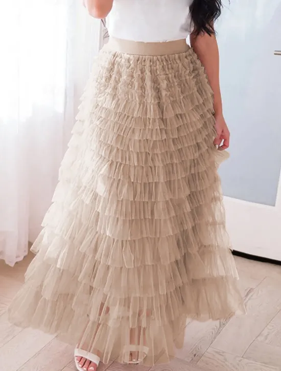 Outlet Women's Skirt Swing Tutu Maxi High Waist Skirts Pleated Solid Colored Street Daily Spring & Summer Elegant Fashion Casual Apricot Black Khaki Rose Red Women Skirts