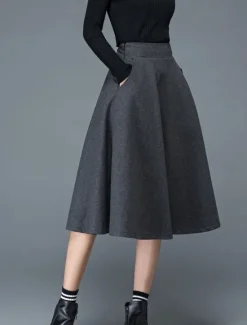 Sale Women's Skirt Swing Work Skirts Midi Skirts Pocket Solid Colored Street Daily Elegant Fashion Streetwear Casual Black Wine Gray Women Skirts