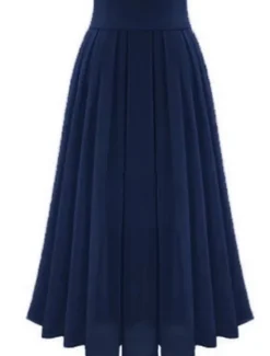 Outlet Women's Skirt Swing Work Skirts Long Skirt Maxi Skirts Pleated Patchwork Solid Colored Office / Career Autumn / Fall Chiffon Satin Elegant Basic Summer Black Pink Blue Green Women Skirts