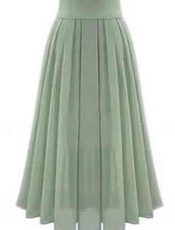 Outlet Women's Skirt Swing Work Skirts Long Skirt Maxi Skirts Pleated Patchwork Solid Colored Office / Career Autumn / Fall Chiffon Satin Elegant Basic Summer Black Pink Blue Green Women Skirts