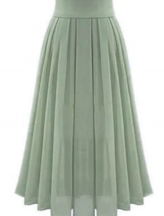 Outlet Women's Skirt Swing Work Skirts Long Skirt Maxi Skirts Pleated Patchwork Solid Colored Office / Career Autumn / Fall Chiffon Satin Elegant Basic Summer Black Pink Blue Green Women Skirts