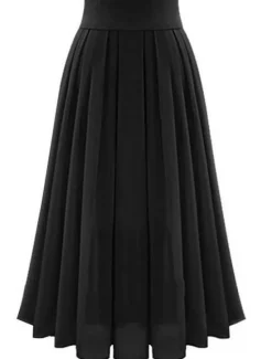 Outlet Women's Skirt Swing Work Skirts Long Skirt Maxi Skirts Pleated Patchwork Solid Colored Office / Career Autumn / Fall Chiffon Satin Elegant Basic Summer Black Pink Blue Green Women Skirts