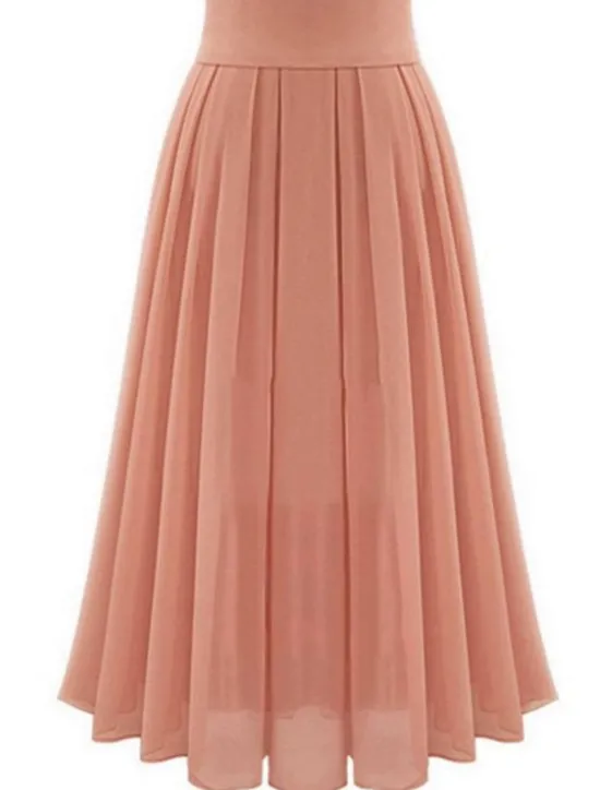 Outlet Women's Skirt Swing Work Skirts Long Skirt Maxi Skirts Pleated Patchwork Solid Colored Office / Career Autumn / Fall Chiffon Satin Elegant Basic Summer Black Pink Blue Green Women Skirts