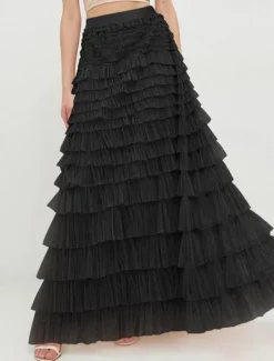Sale Women's Skirt Tutu Fashion Casual Maxi High Waist Skirts Solid Colored Ruffle Going out Casual Daily Apricot Black White Khaki Summer Polyester Women Skirts