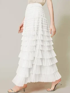 Sale Women's Skirt Tutu Fashion Casual Maxi High Waist Skirts Solid Colored Ruffle Going out Casual Daily Apricot Black White Khaki Summer Polyester Women Skirts