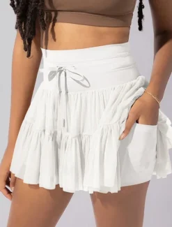 New Women's Skirt Tutu Fashion Casual Mini High Waist Skirts Solid Colored Casual Daily Weekend Apricot Black White Pink Summer Polyester Women Skirts