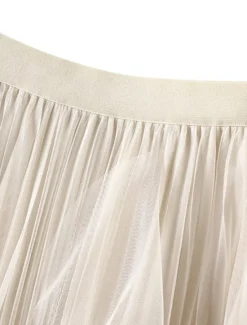 Outlet Women's Skirt Tutu Midi Skirts Tulle Chiffon Print Solid Colored Birthday Party Casual Daily Spring & Summer Preppy Black White Pink Camel Women Skirts