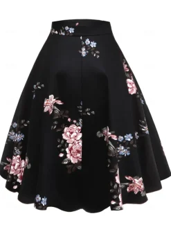 Best Women's Skirt Tutu Vintage Fashion Casual Knee-length High Waist Skirts Floral Ruched Print Vacation Street Winter Cotton Women Skirts