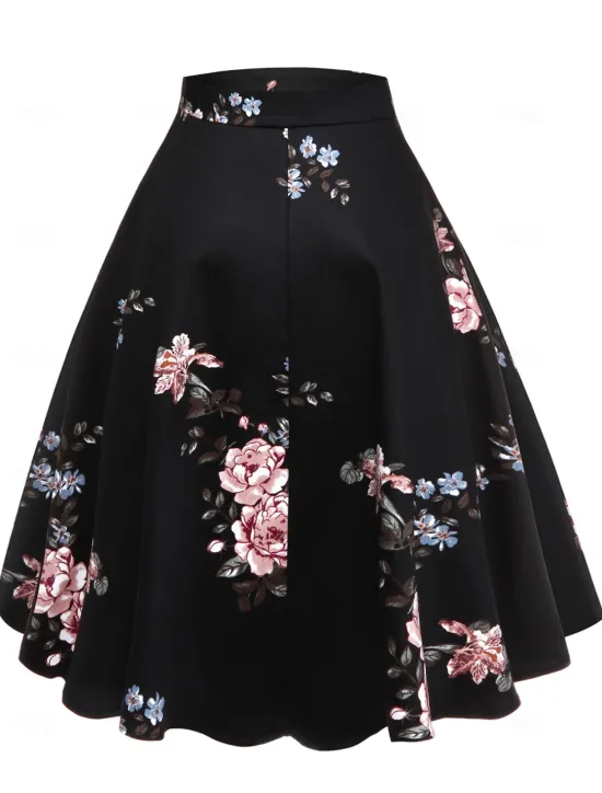 Best Women's Skirt Tutu Vintage Fashion Casual Knee-length High Waist Skirts Floral Ruched Print Vacation Street Winter Cotton Women Skirts