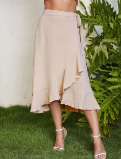Online Women's Skirt Wrap Skirt Fashion Casual Midi High Waist Skirts Solid Colored Ruffle Casual Daily Weekend Black Pink Red Blue Summer Chiffon Women Skirts