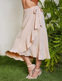 Online Women's Skirt Wrap Skirt Fashion Casual Midi High Waist Skirts Solid Colored Ruffle Casual Daily Weekend Black Pink Red Blue Summer Chiffon Women Skirts