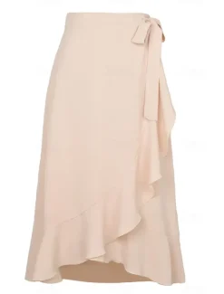 Online Women's Skirt Wrap Skirt Fashion Casual Midi High Waist Skirts Solid Colored Ruffle Casual Daily Weekend Black Pink Red Blue Summer Chiffon Women Skirts