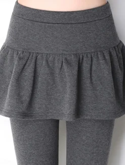 Discount Women's Skort Fashion Streetwear Full Length High Waist Plain Ruffle 2 in 1 High Cut Comfort Breathability Soft Micro-elastic Vacation Street Daily Ash Black Fall Winter Women Leggings