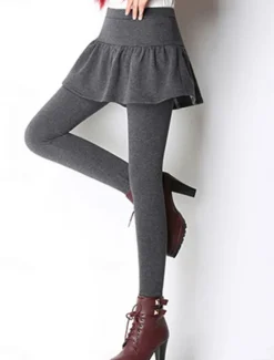 Discount Women's Skort Fashion Streetwear Full Length High Waist Plain Ruffle 2 in 1 High Cut Comfort Breathability Soft Micro-elastic Vacation Street Daily Ash Black Fall Winter Women Leggings