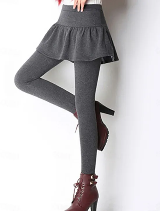 Discount Women's Skort Fashion Streetwear Full Length High Waist Plain Ruffle 2 in 1 High Cut Comfort Breathability Soft Micro-elastic Vacation Street Daily Ash Black Fall Winter Women Leggings