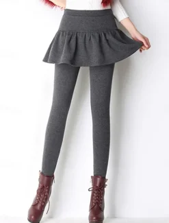Discount Women's Skort Fashion Streetwear Full Length High Waist Plain Ruffle 2 in 1 High Cut Comfort Breathability Soft Micro-elastic Vacation Street Daily Ash Black Fall Winter Women Leggings