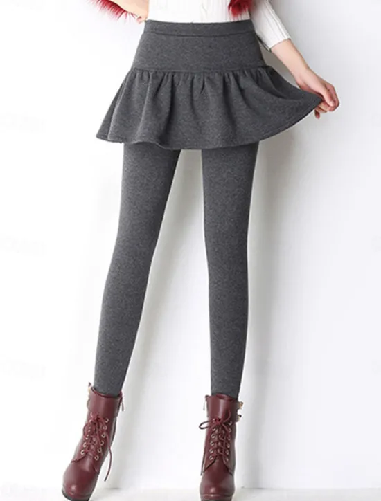 Discount Women's Skort Fashion Streetwear Full Length High Waist Plain Ruffle 2 in 1 High Cut Comfort Breathability Soft Micro-elastic Vacation Street Daily Ash Black Fall Winter Women Leggings