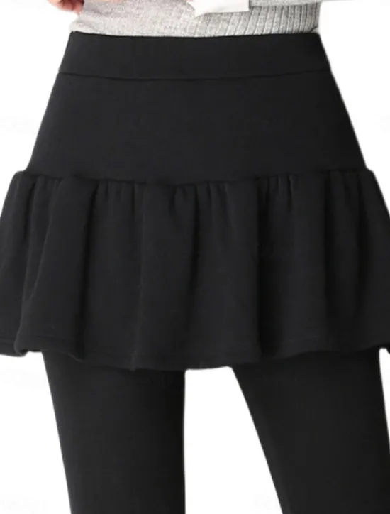 Discount Women's Skort Fashion Streetwear Full Length High Waist Plain Ruffle 2 in 1 High Cut Comfort Breathability Soft Micro-elastic Vacation Street Daily Ash Black Fall Winter Women Leggings