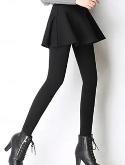Discount Women's Skort Fashion Streetwear Full Length High Waist Plain Ruffle 2 in 1 High Cut Comfort Breathability Soft Micro-elastic Vacation Street Daily Ash Black Fall Winter Women Leggings