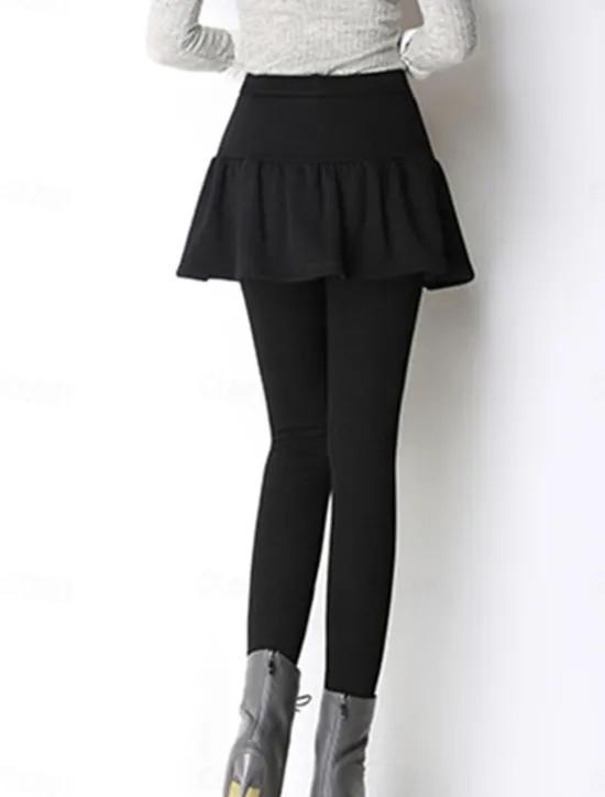 Discount Women's Skort Fashion Streetwear Full Length High Waist Plain Ruffle 2 in 1 High Cut Comfort Breathability Soft Micro-elastic Vacation Street Daily Ash Black Fall Winter Women Leggings